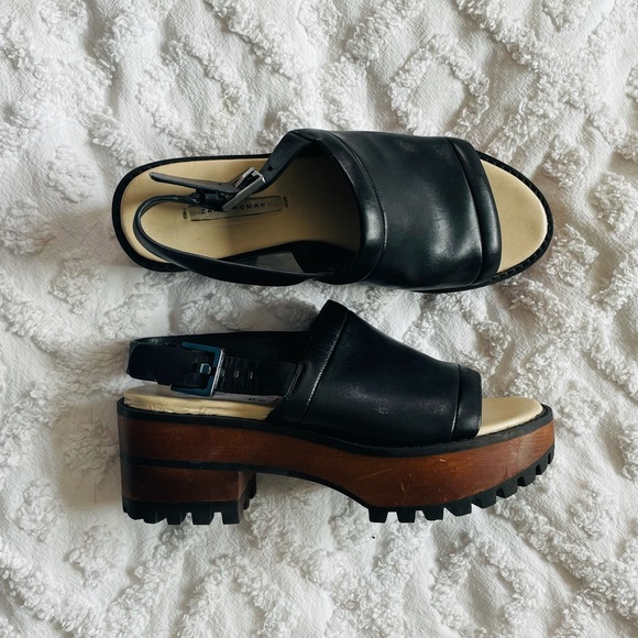 Zara Platform Black Buckle Heel Slides
